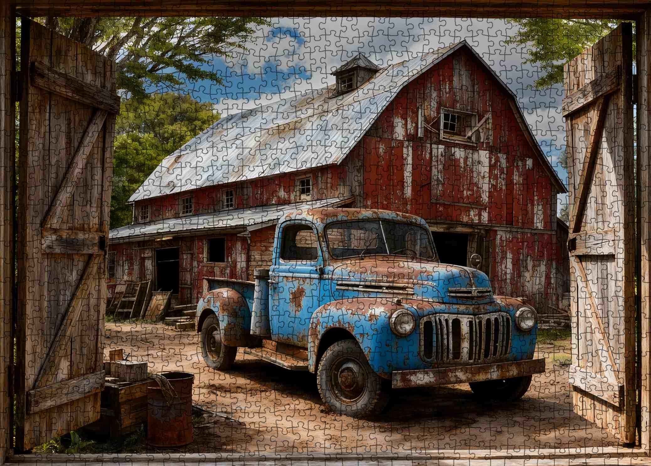 tucocoo-vintage-blue-pickup-barnyard-puzzle-1000-teile-hof image 2