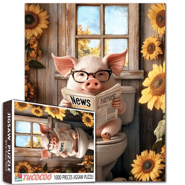 tucocoo-reading-pig-funny-bathroom-puzzle-1000-teile-schwein image 1