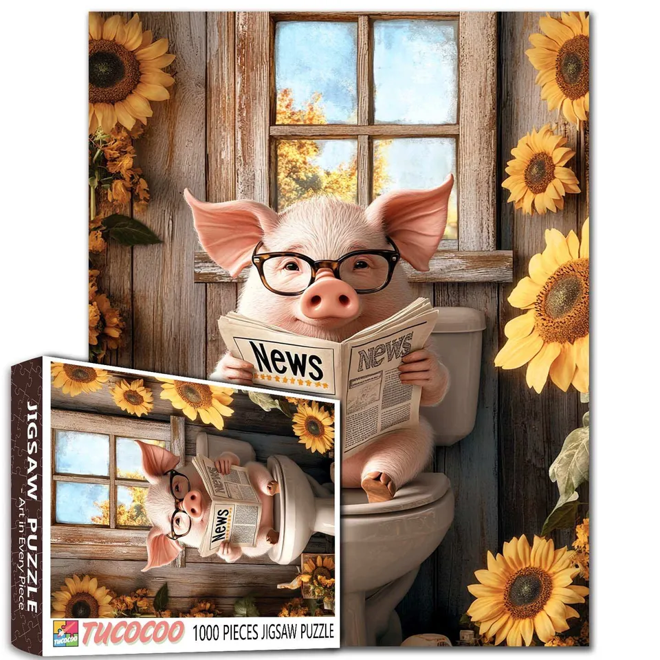 tucocoo-reading-pig-funny-bathroom-puzzle-1000-teile-schwein image 1