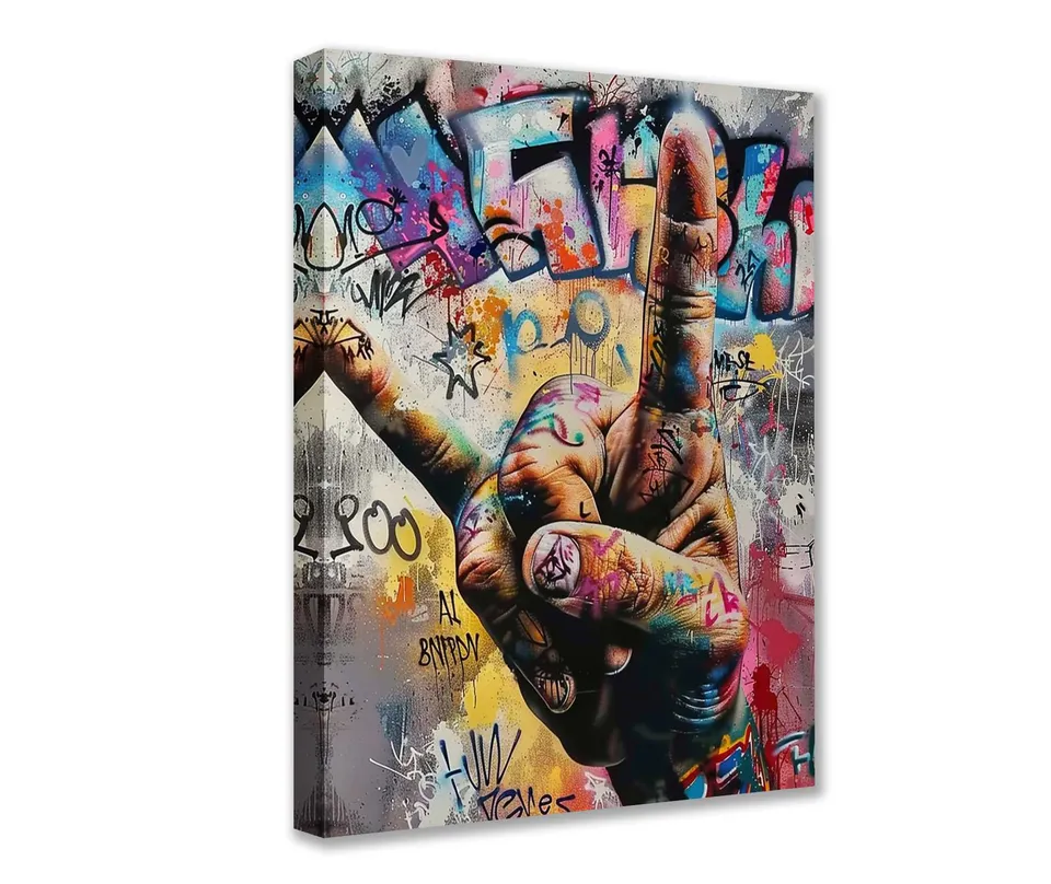 tucocoo-graffiti-rock-hand-gesture-leinwandbild-30x40-cm-gerahmt image 1