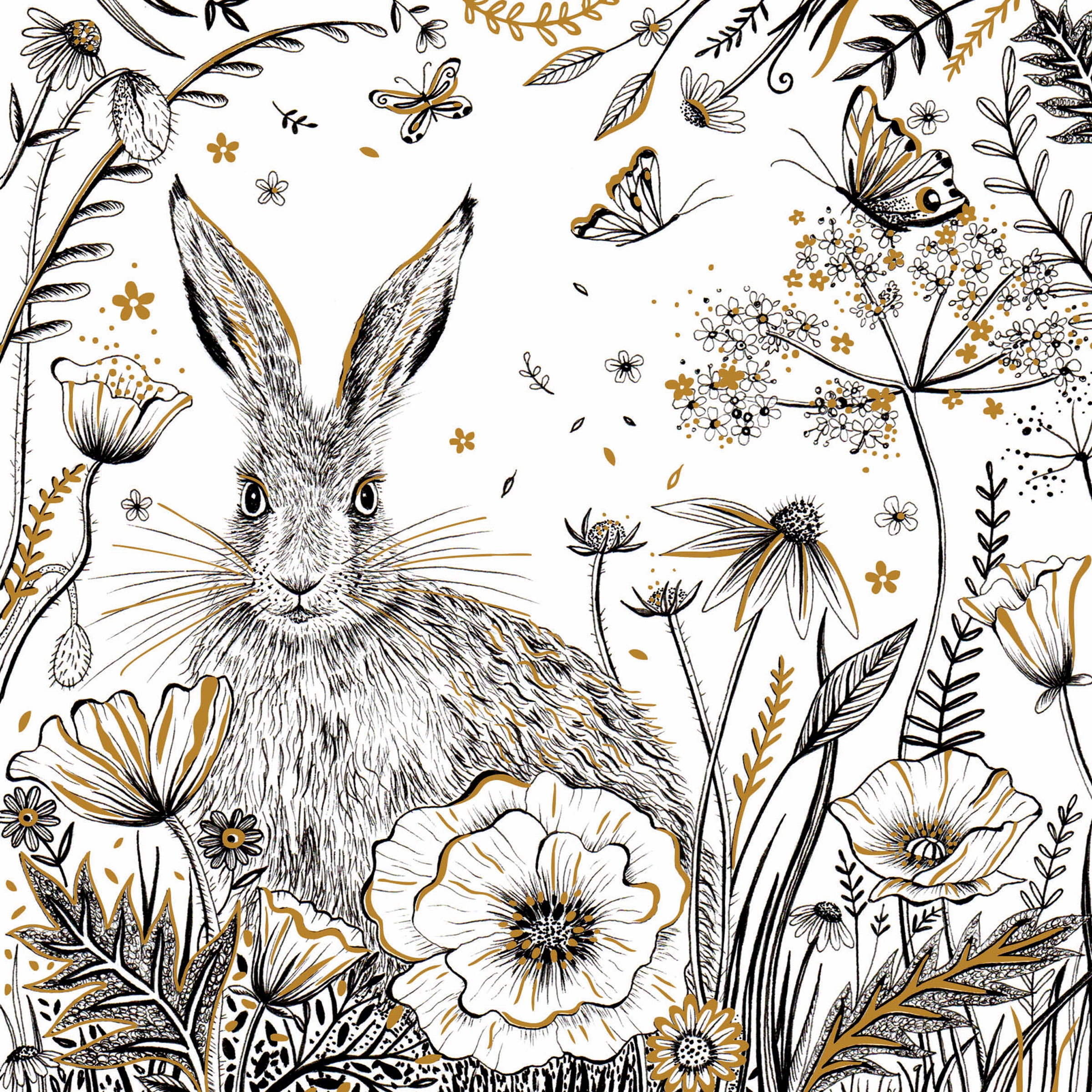 otter-house-ink-moon-hare-poppies-gru-karte-hasenmotiv image 1