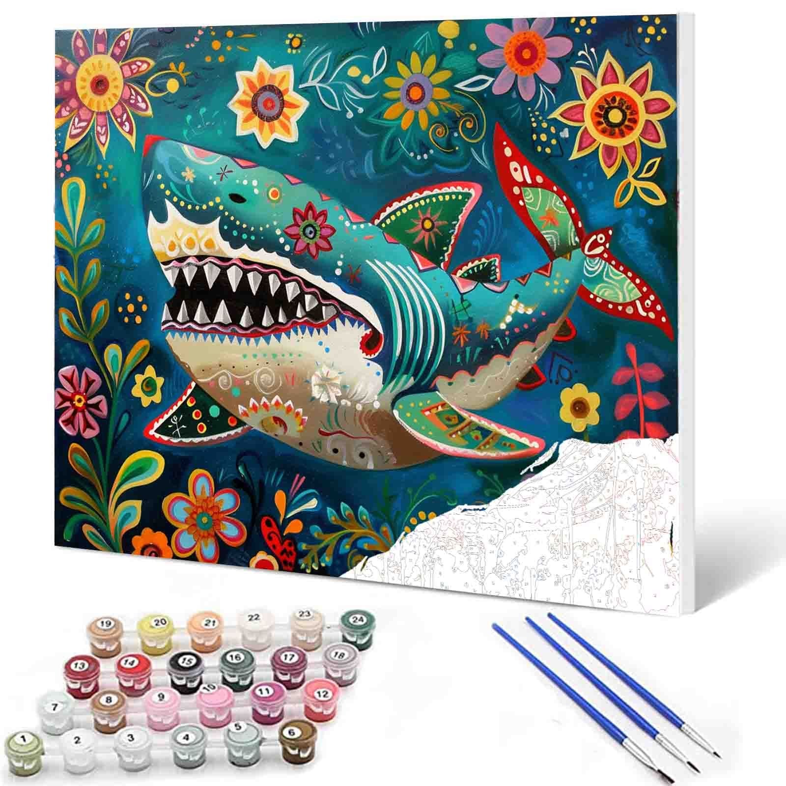 tucocoo-folk-art-shark-malen-nach-zahlen-40x50-ohne-rahmen image 1