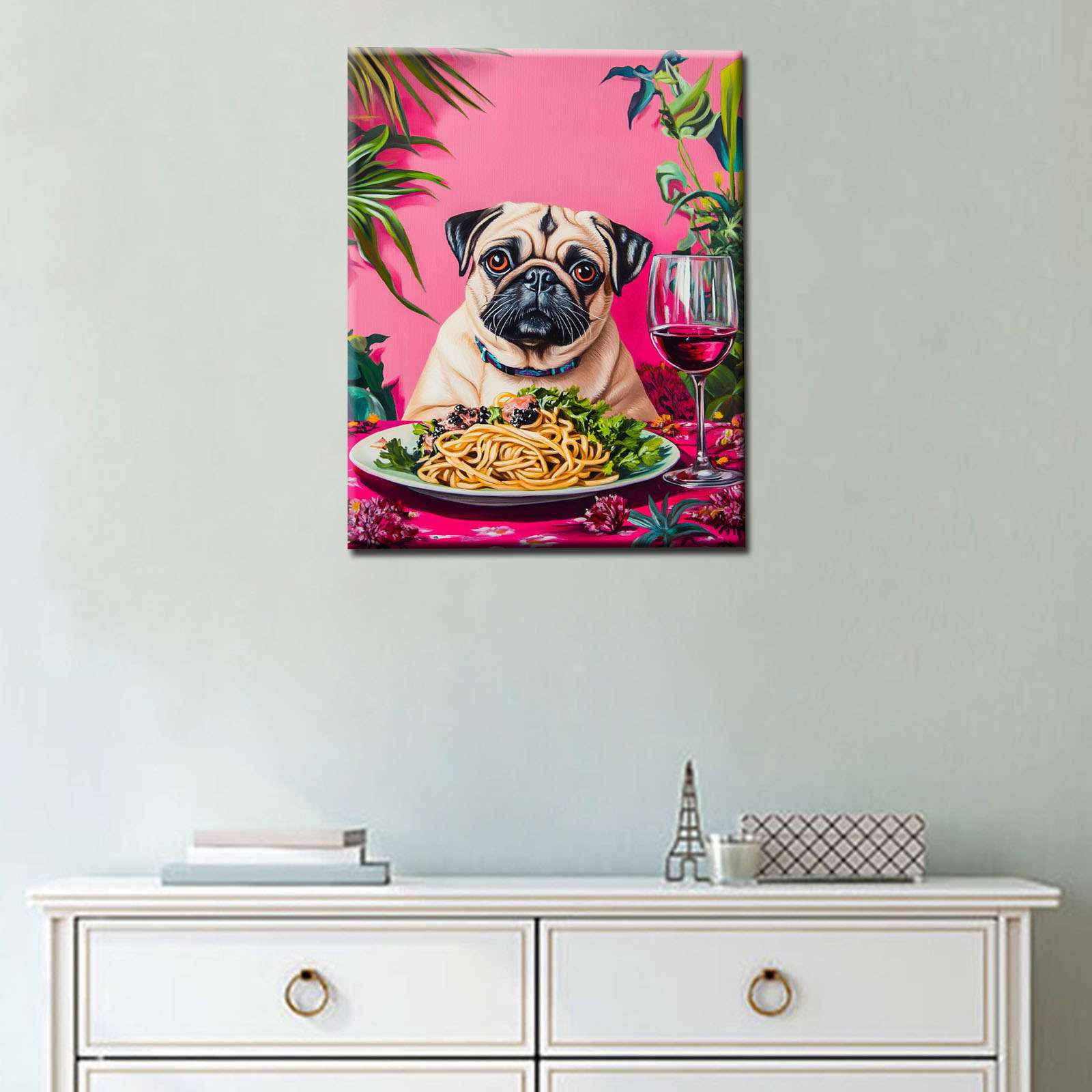 tucocoo-canvas-wall-art-elegant-pug-dining-with-pasta-leinwandbild-mops image 2