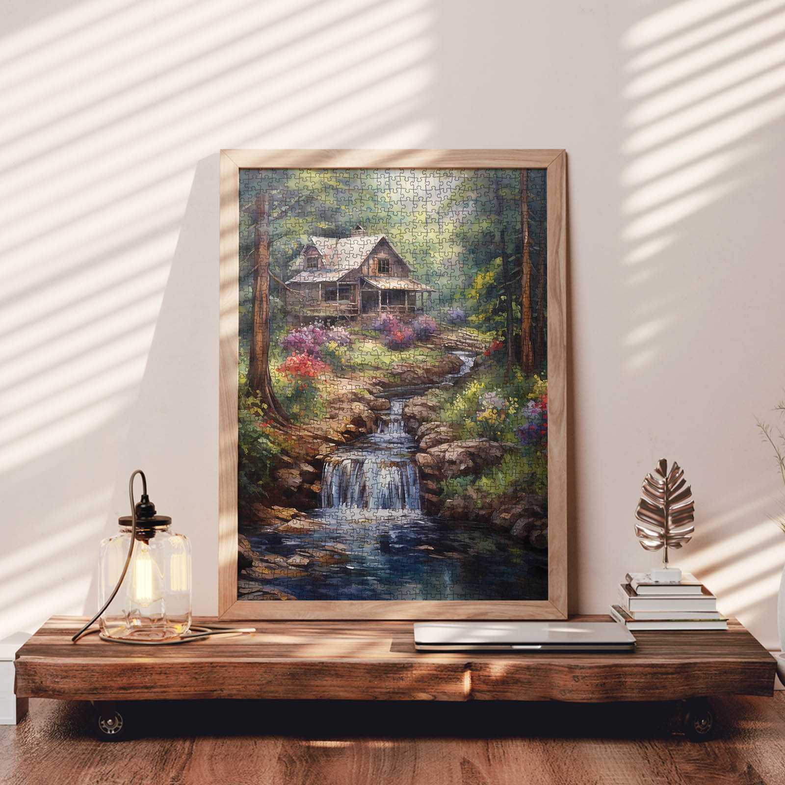 tucocoo-forest-waterfall-rustic-wood-cabin-puzzle-1000-teile-landschaft image 3