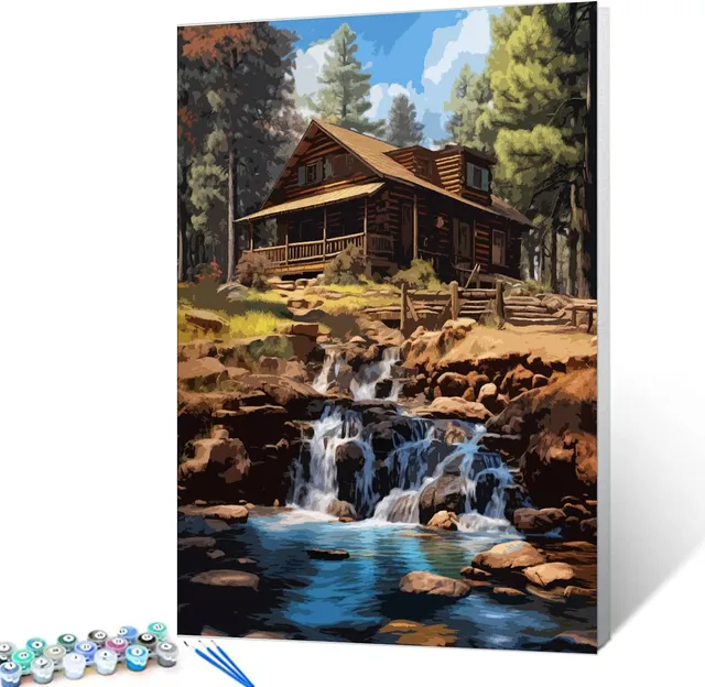 tucocoo-paint-by-numbers-cabin-stream-malset-40x50cm-h-tte image 1