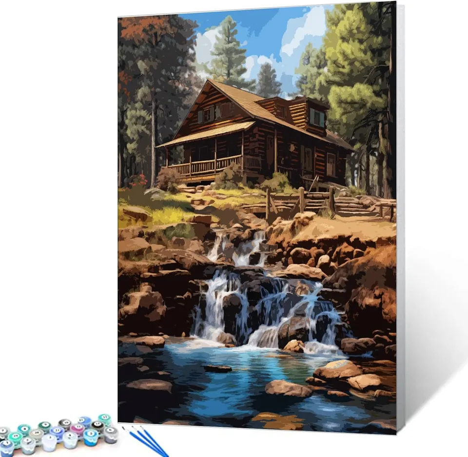 tucocoo-paint-by-numbers-cabin-stream-malset-40x50cm-h-tte image 1
