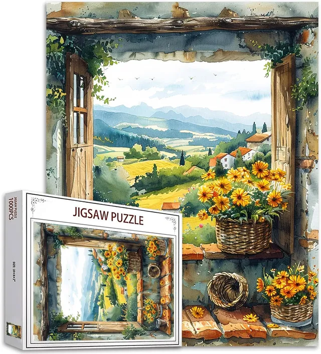tucocoo-jigsaw-puzzles-country-window-flower-basket-puzzle-1000 image 1
