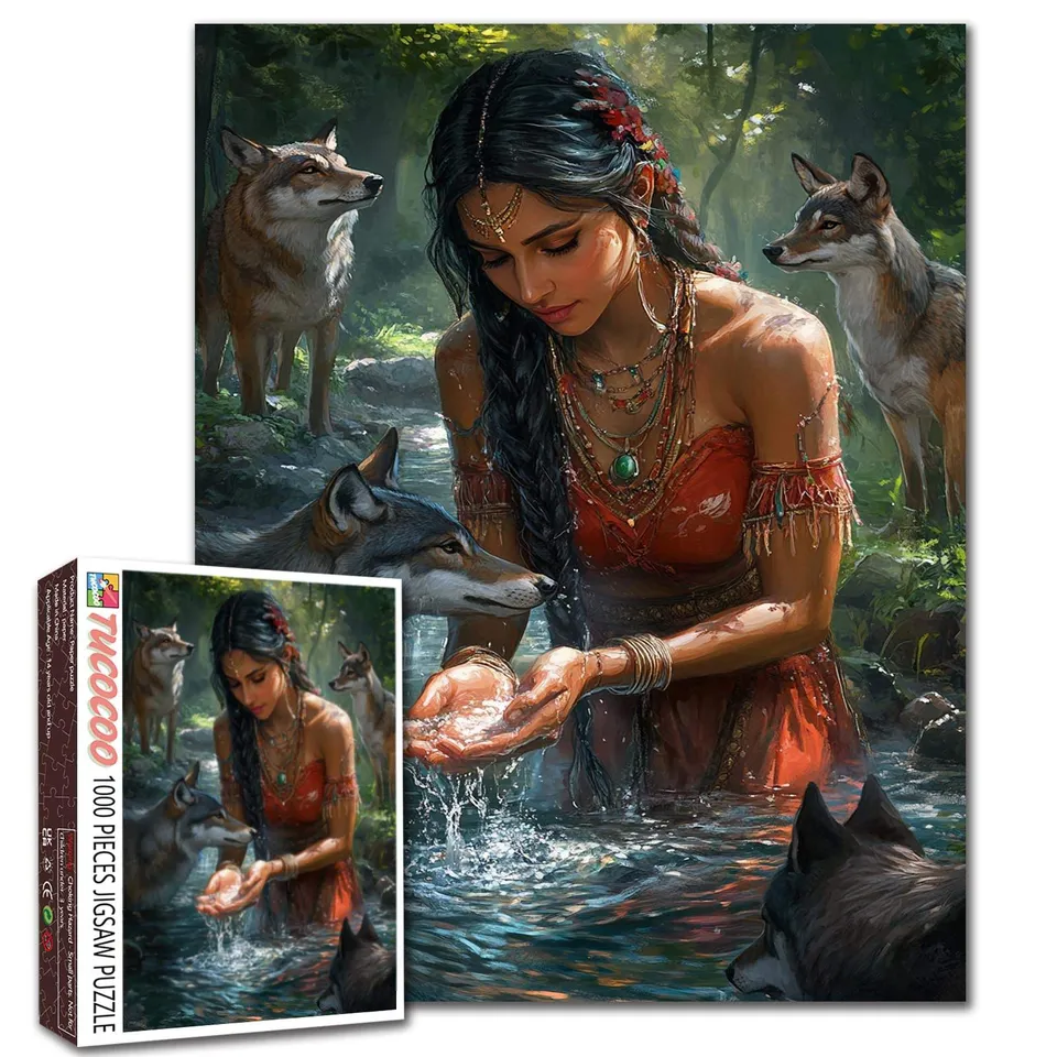 tucocoo-mystic-forest-woman-wolves-puzzle-1000-teile-wald image 1