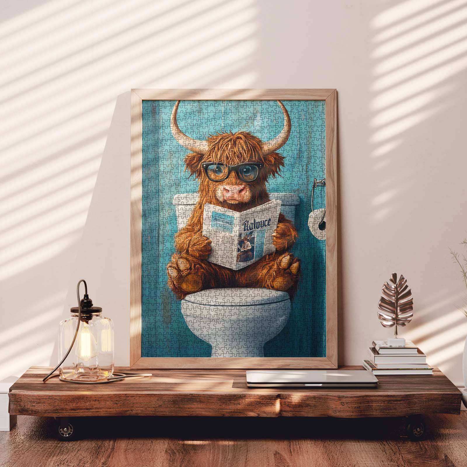tucocoo-highland-cow-reading-newspaper-on-toilet-puzzle-1000-teile-lustig image 3