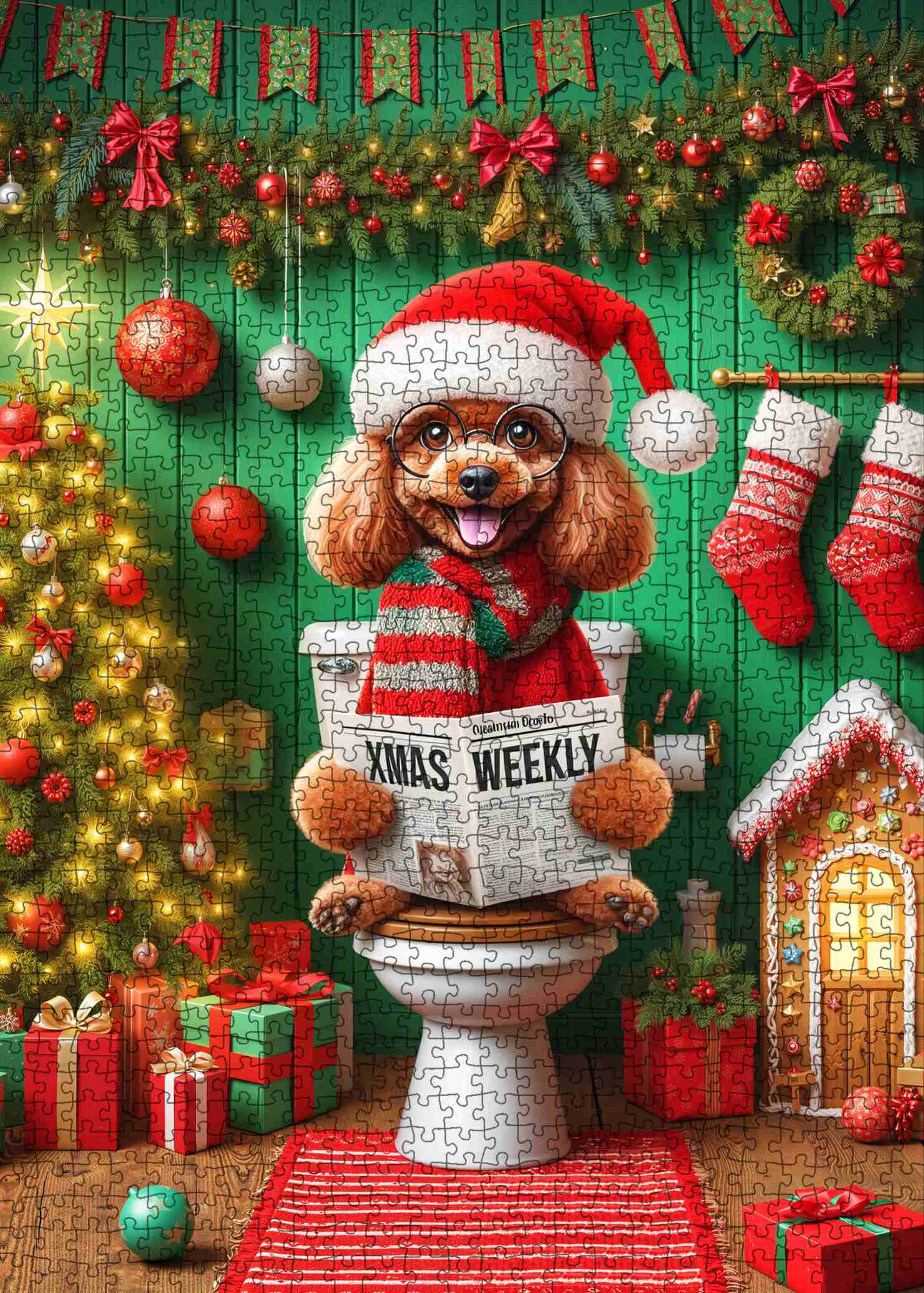 tucocoo-funny-christmas-dog-reading-newspaper-puzzle-1000teile image 2