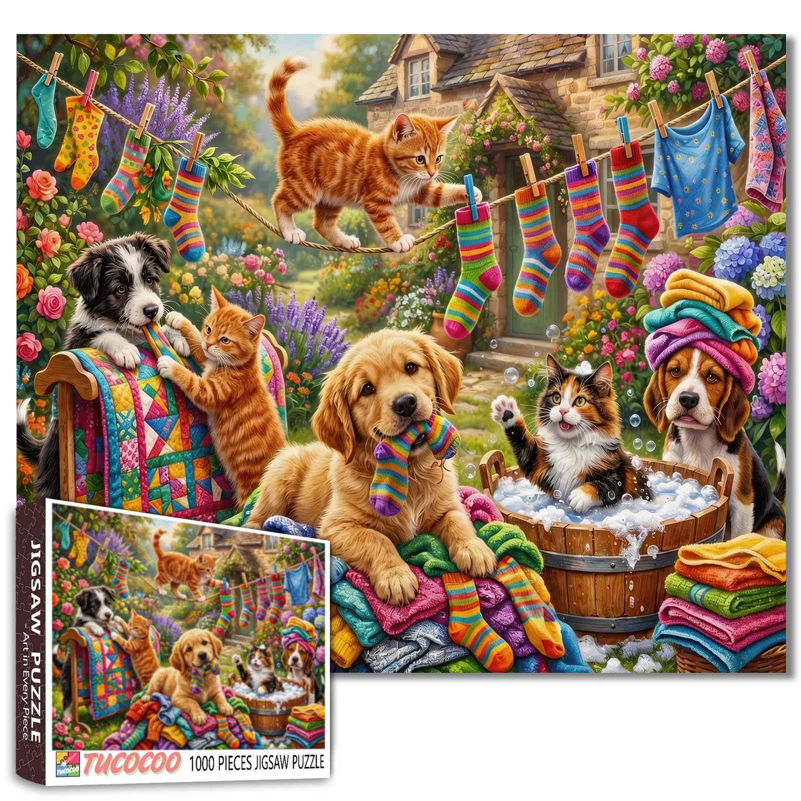 tucocoo-playful-laundry-day-pets-puzzle-1000-teile-haustiere image 1
