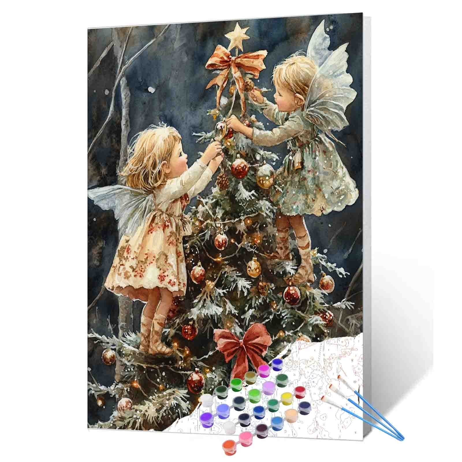 tucocoo-fairy-girls-decorating-christmas-tree-malen-nach-zahlen-40x50-ohne-rahme image 1