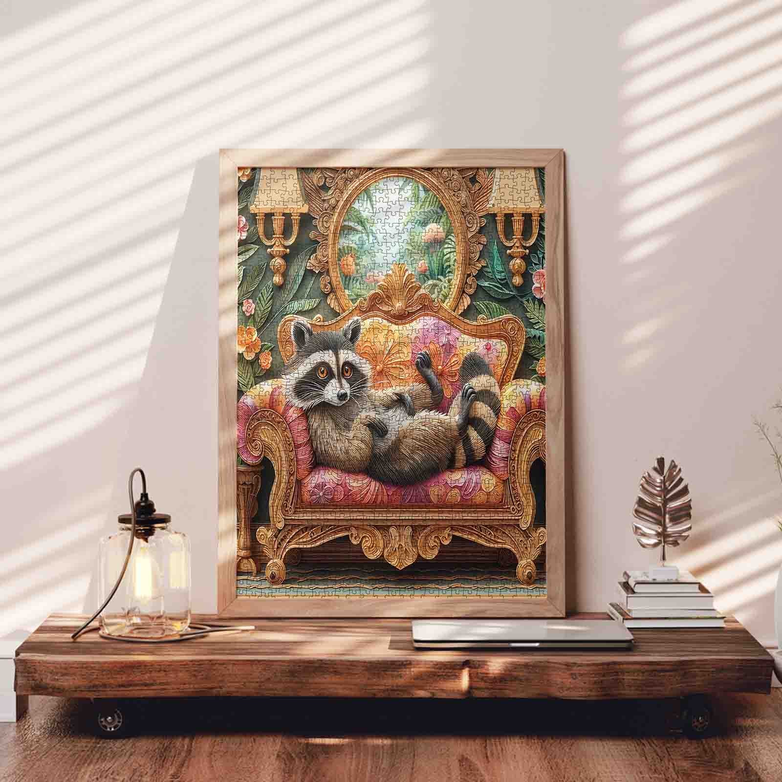 tucocoo-relaxed-raccoon-on-ornate-sofa-puzzle-1000-teile image 3
