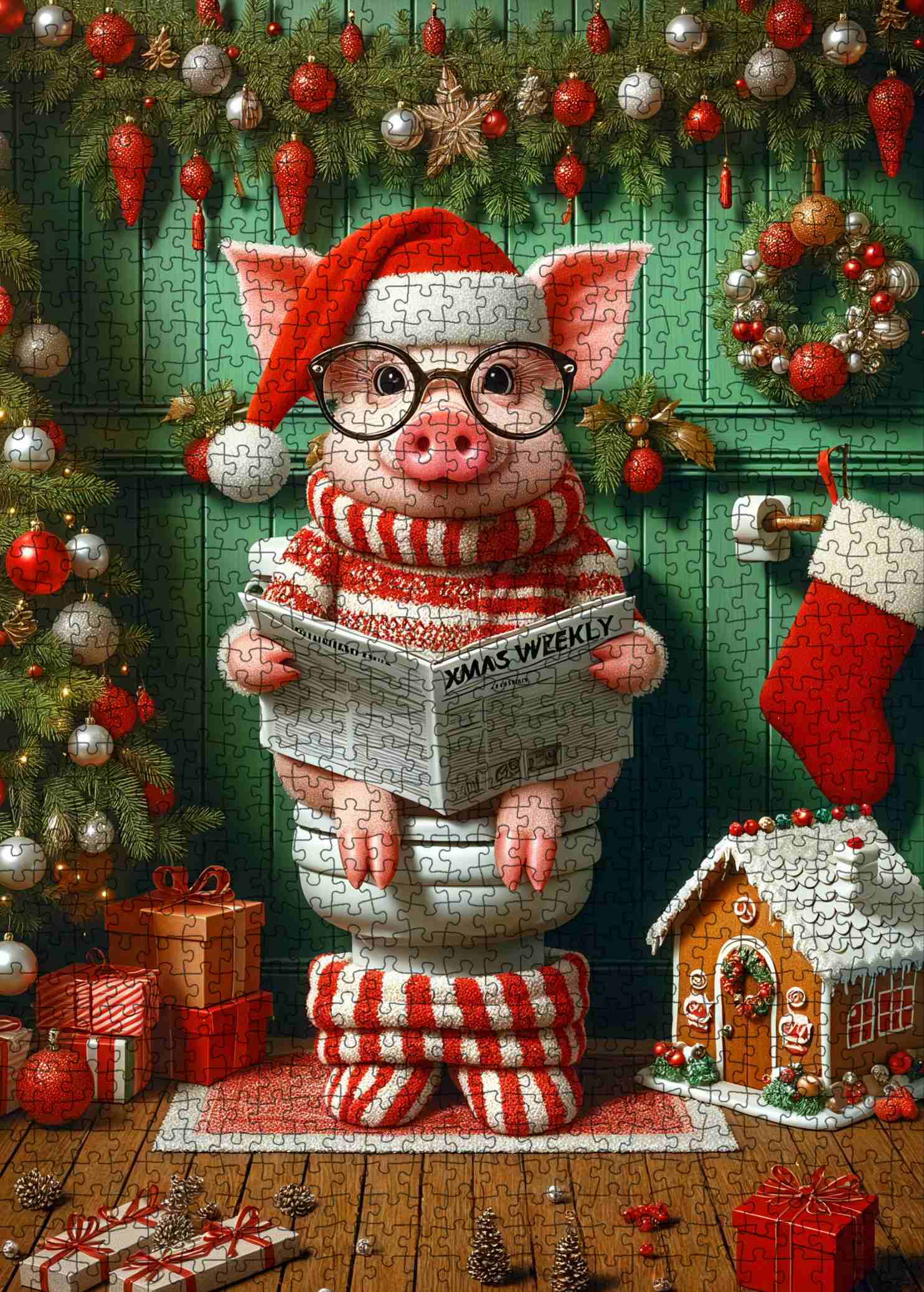 tucocoo-jigsaw-christmas-reading-piggy-puzzle-1000-teile-schwein image 2