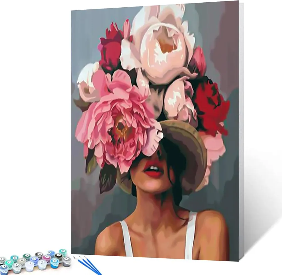 tucocoo-pretty-girl-pink-flowers-malen-nach-zahlen-40x50 image 1