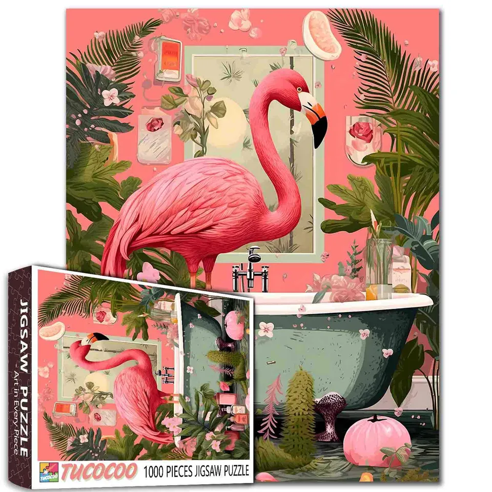 tucocoo-jigsaw-puzzles-flamingo-in-tropical-bathroom-puzzle-1000-teile image 1