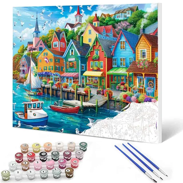 tucocoo-colorful-harbor-town-malen-nach-zahlen-40x50-ohne-rahmen-hafen image 1