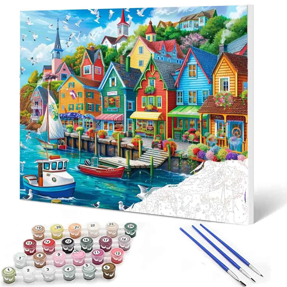 tucocoo-colorful-harbor-town-malen-nach-zahlen-40x50-ohne-rahmen-hafen image 1