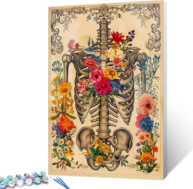 tucocoo-paint-by-numbers-human-skeleton-and-flowers-malset-40x50 image 1