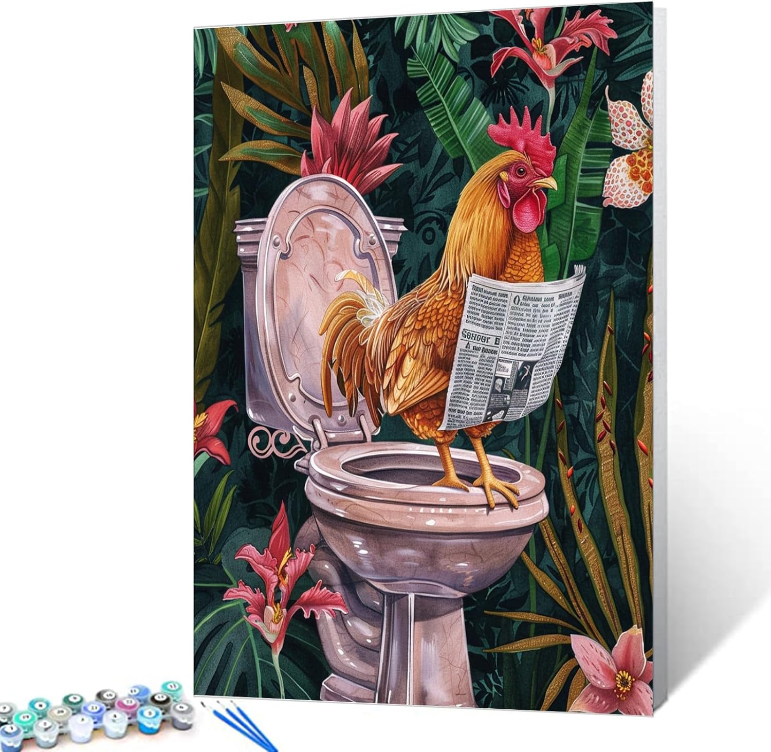 tucocoo-rooster-on-the-toilet-malen-nach-zahlen-40x50-tiere image 1