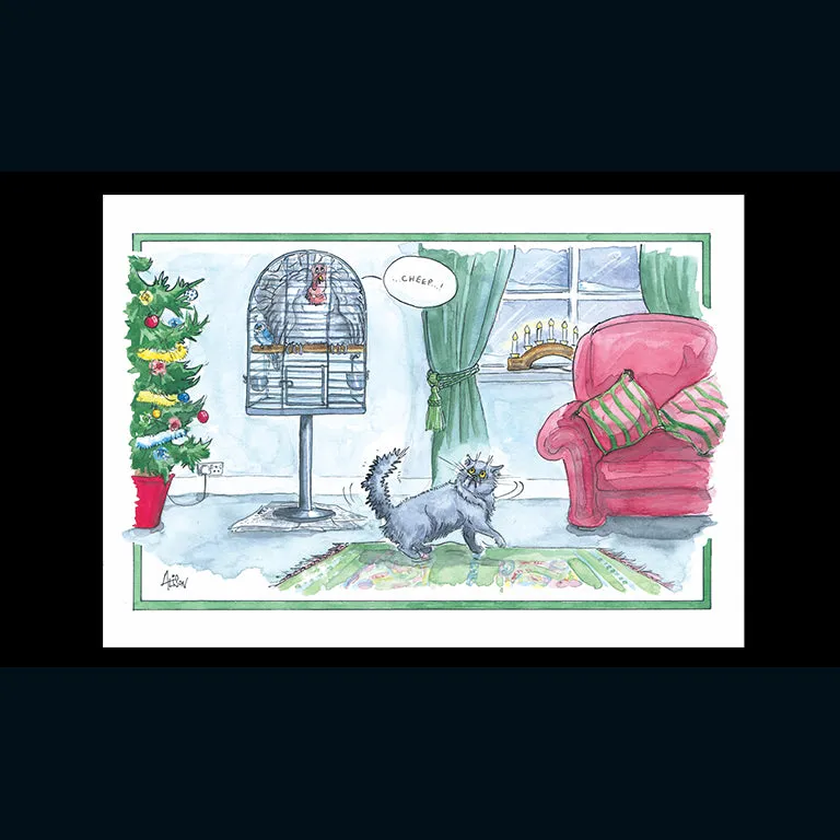 otter-house-turkey-in-hiding-weihnachtskarte-katze-xmas image 1