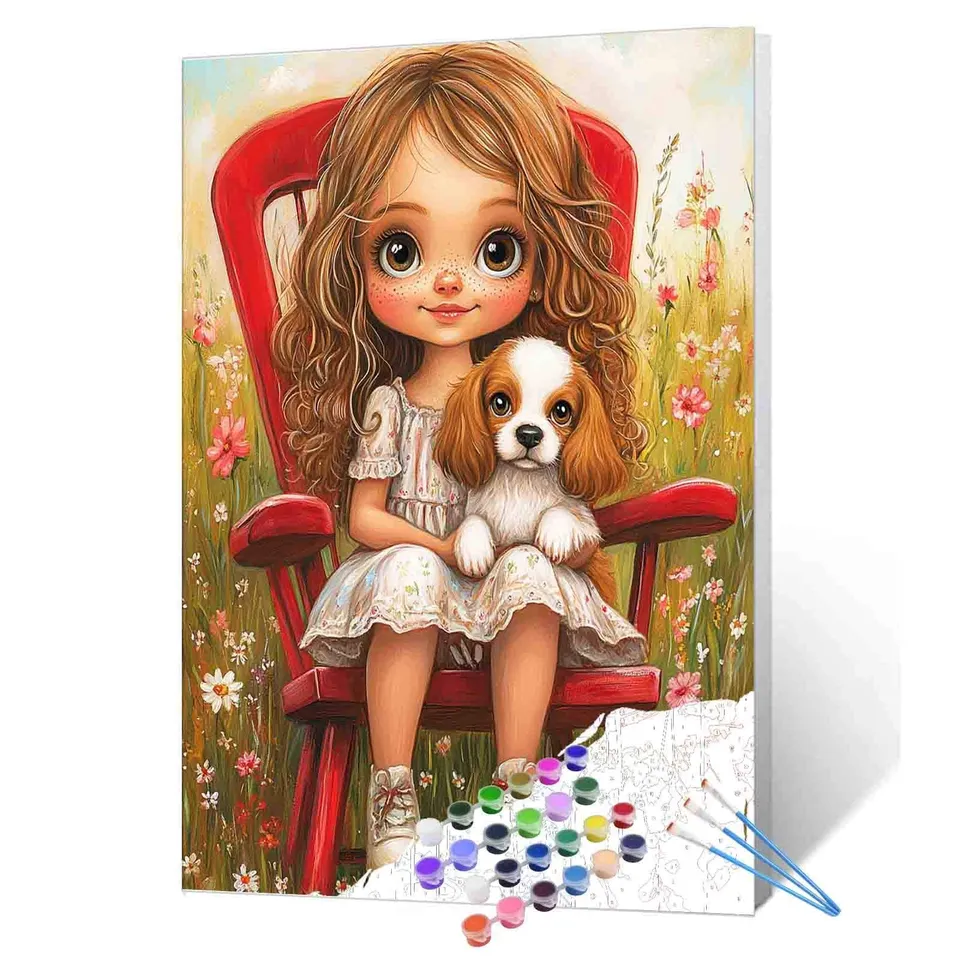 tucocoo-paint-by-numbers-sweet-girl-and-puppy-malen-nach-zahlen-hund image 1