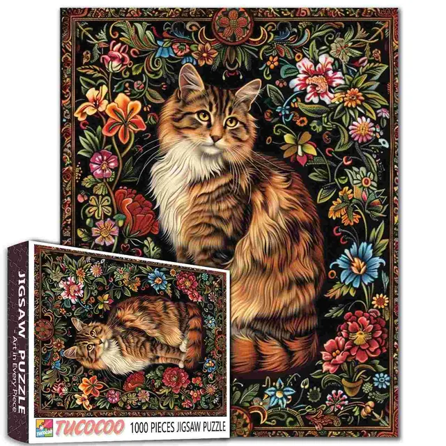 tucocoo-floral-cat-puzzle-1000-teile-katze-blumen image 1