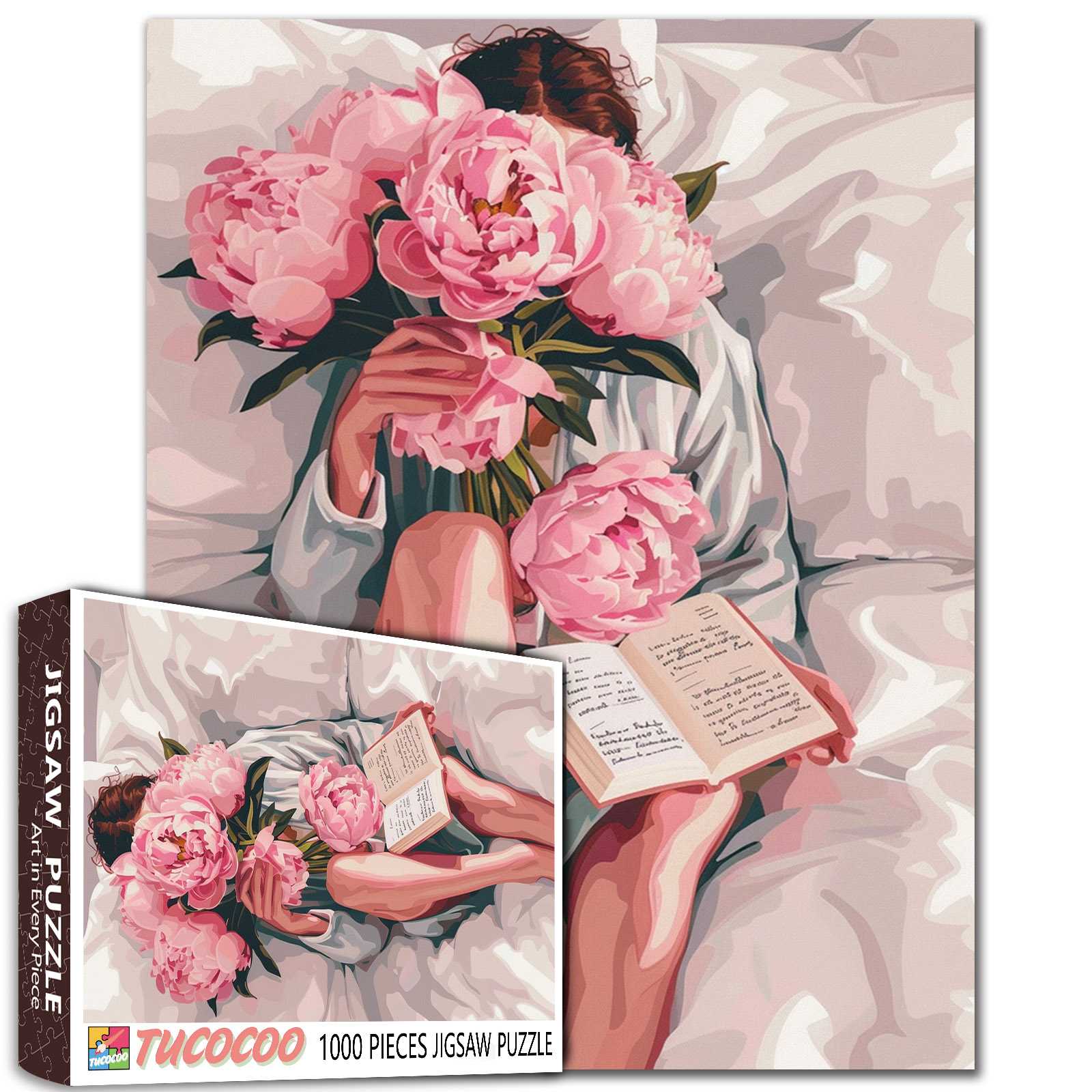 tucocoo-beautiful-woman-with-peonies-puzzle-1000-teile image 1