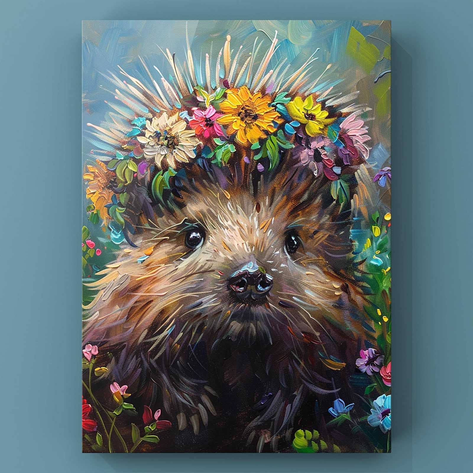 tucocoo-igel-mit-blumenkranz-leinwandbild-30x40-ungerahmt image 2