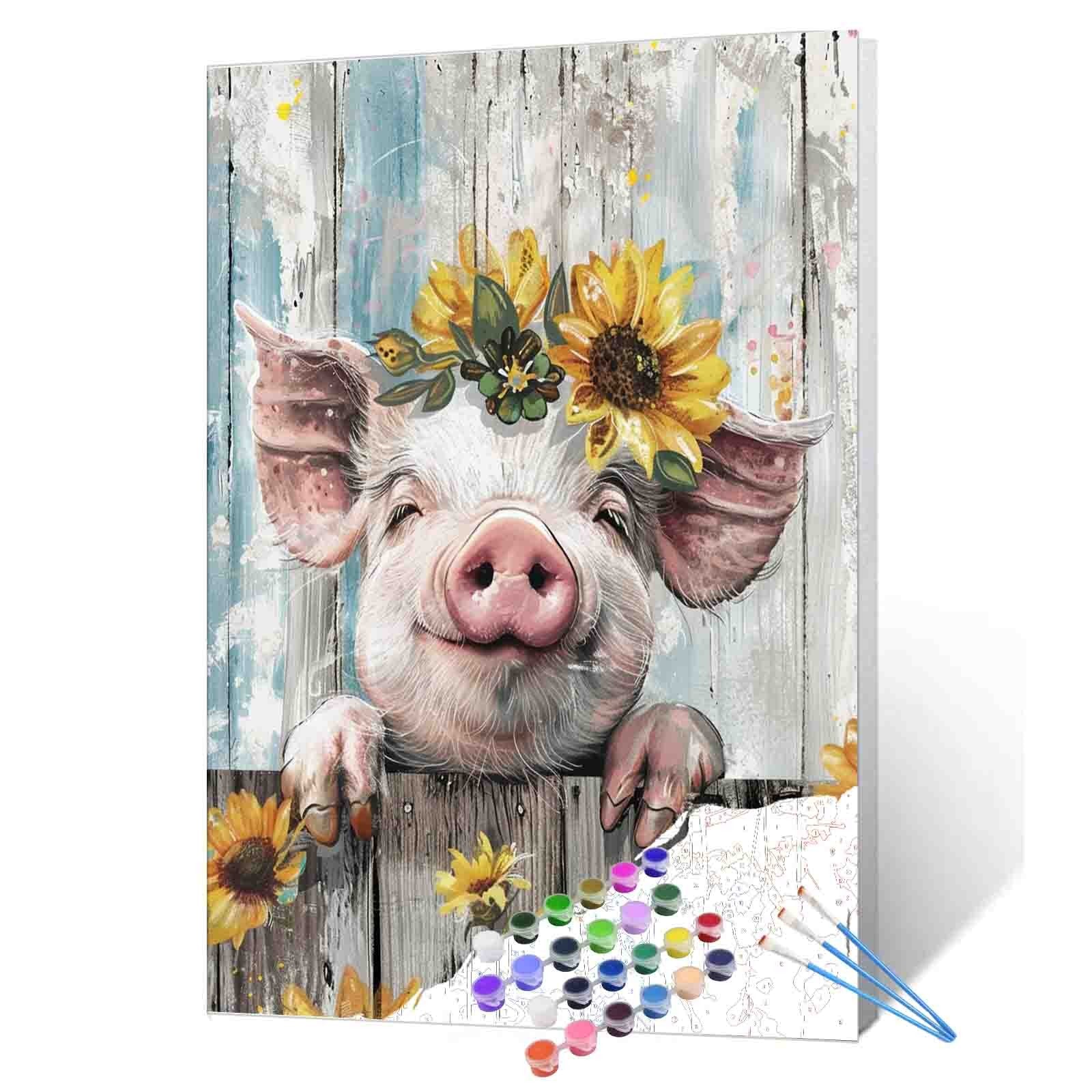 tucocoo-sunflower-crown-piglet-malen-nach-zahlen-schwein image 1