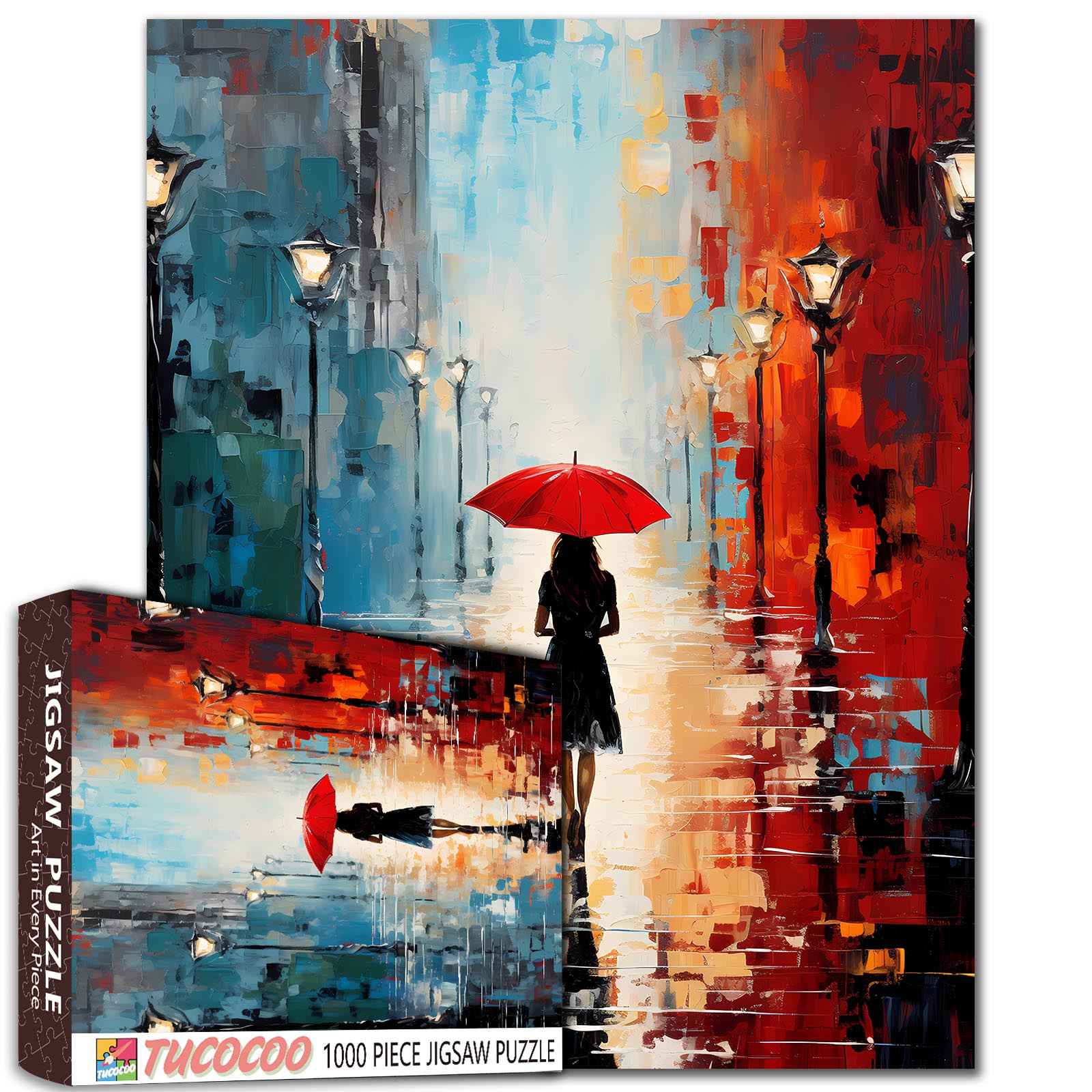 tucocoo-red-umbrella-puzzle-1000-teile-regen-motiv image 1