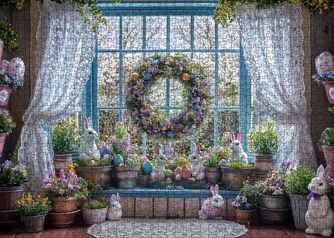 tucocoo-jigsaw-puzzles-easter-bunny-garden-window-puzzle-1000-teile image 2