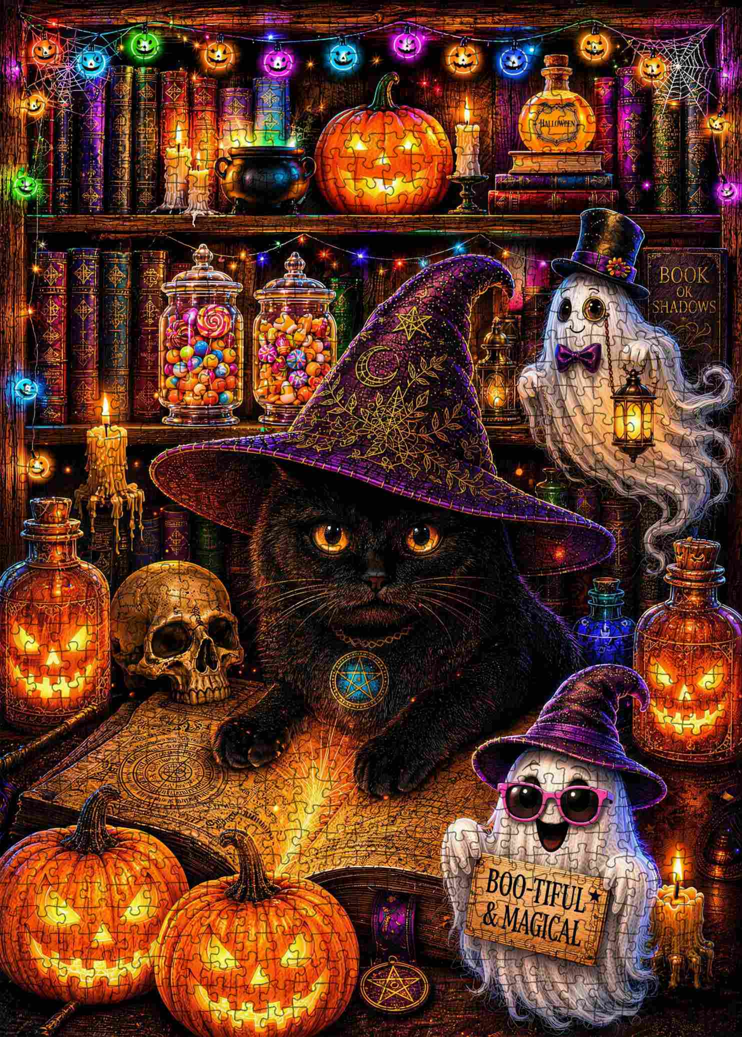 tucocoo-black-cat-witchy-library-puzzle-1000-teile-halloween image 2