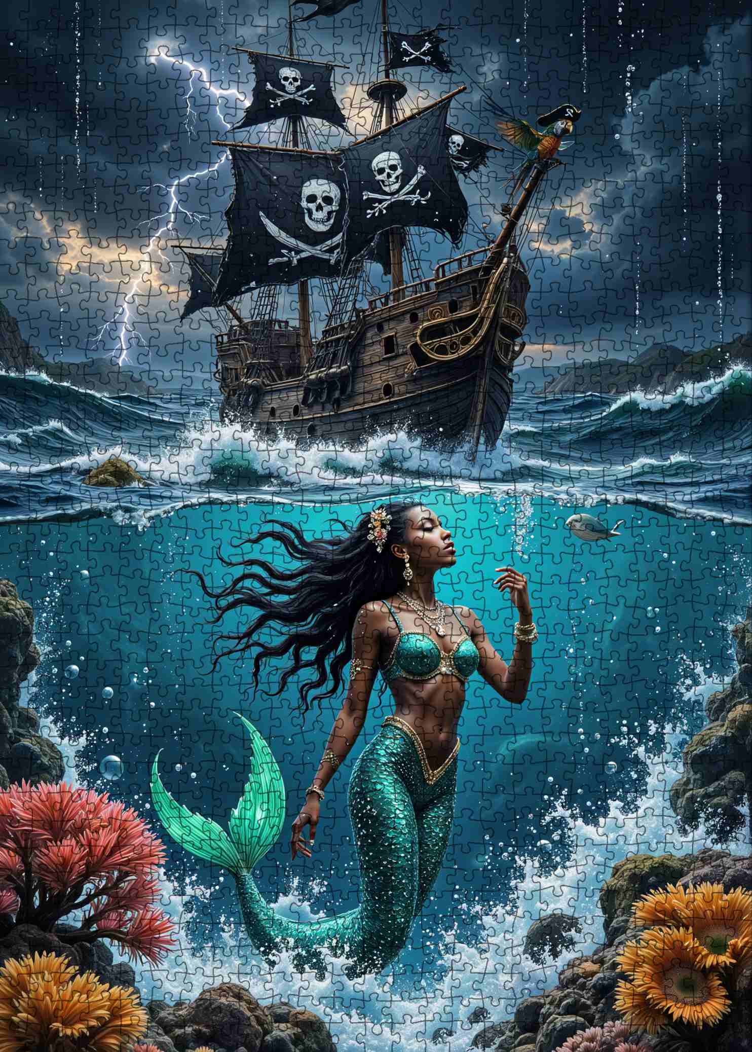 tucocoo-jigsaw-storm-pirate-ship-mermaid-puzzle-1000-teile-meer image 2