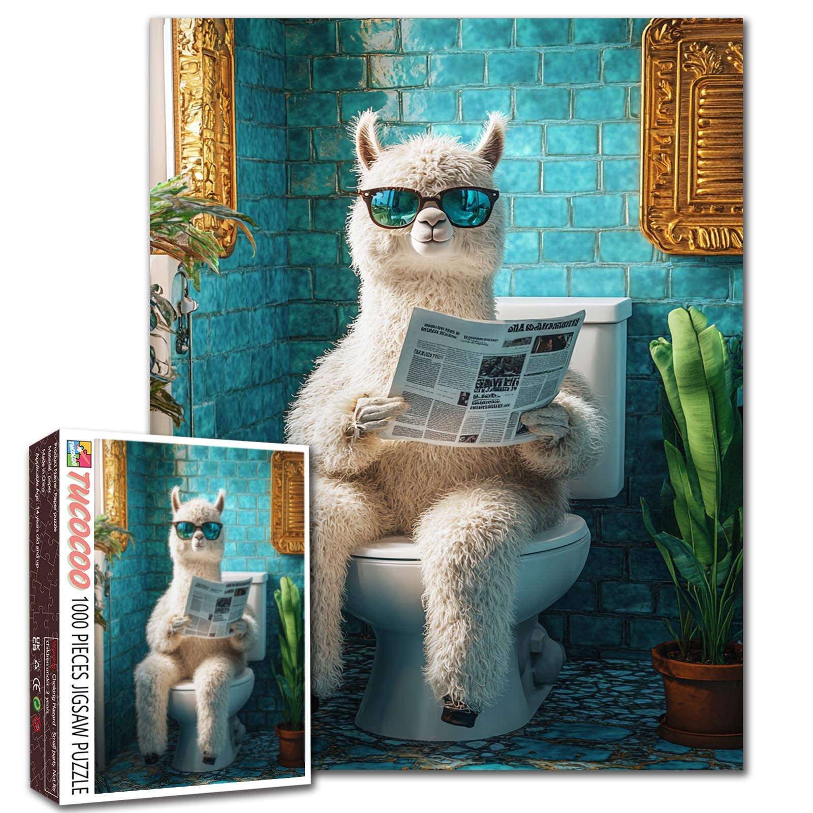 tucocoo-cool-llama-bathroom-scene-puzzle-1000-teile-lama image 1
