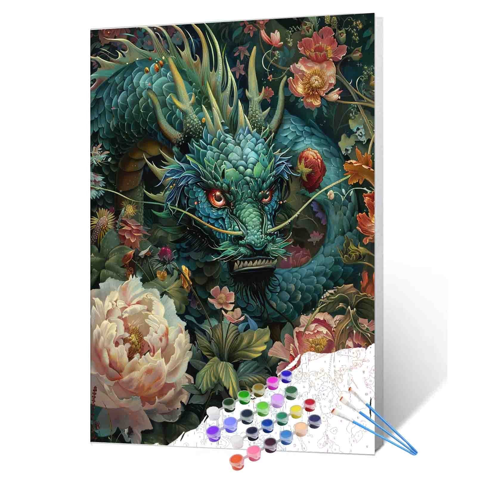 tucocoo-chinese-dragon-in-flowers-malen-nach-zahlen-40x50 image 1