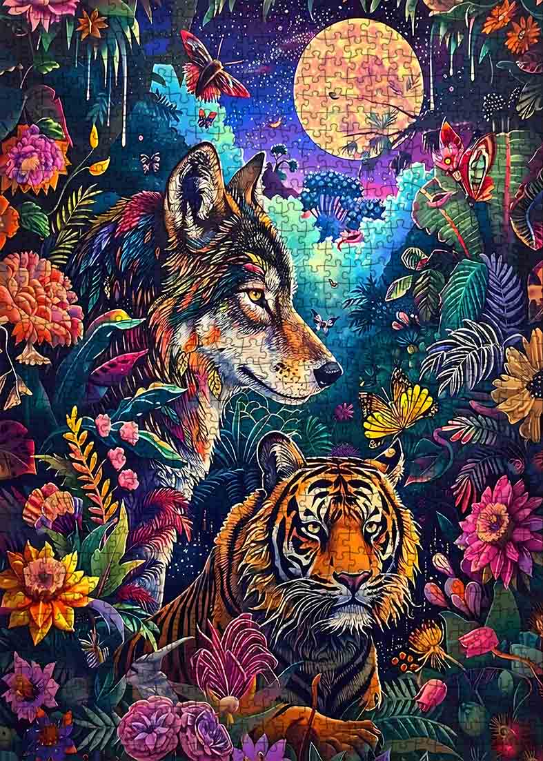 tucocoo-wolf-and-tiger-colorful-forest-puzzle-1000-teile image 2