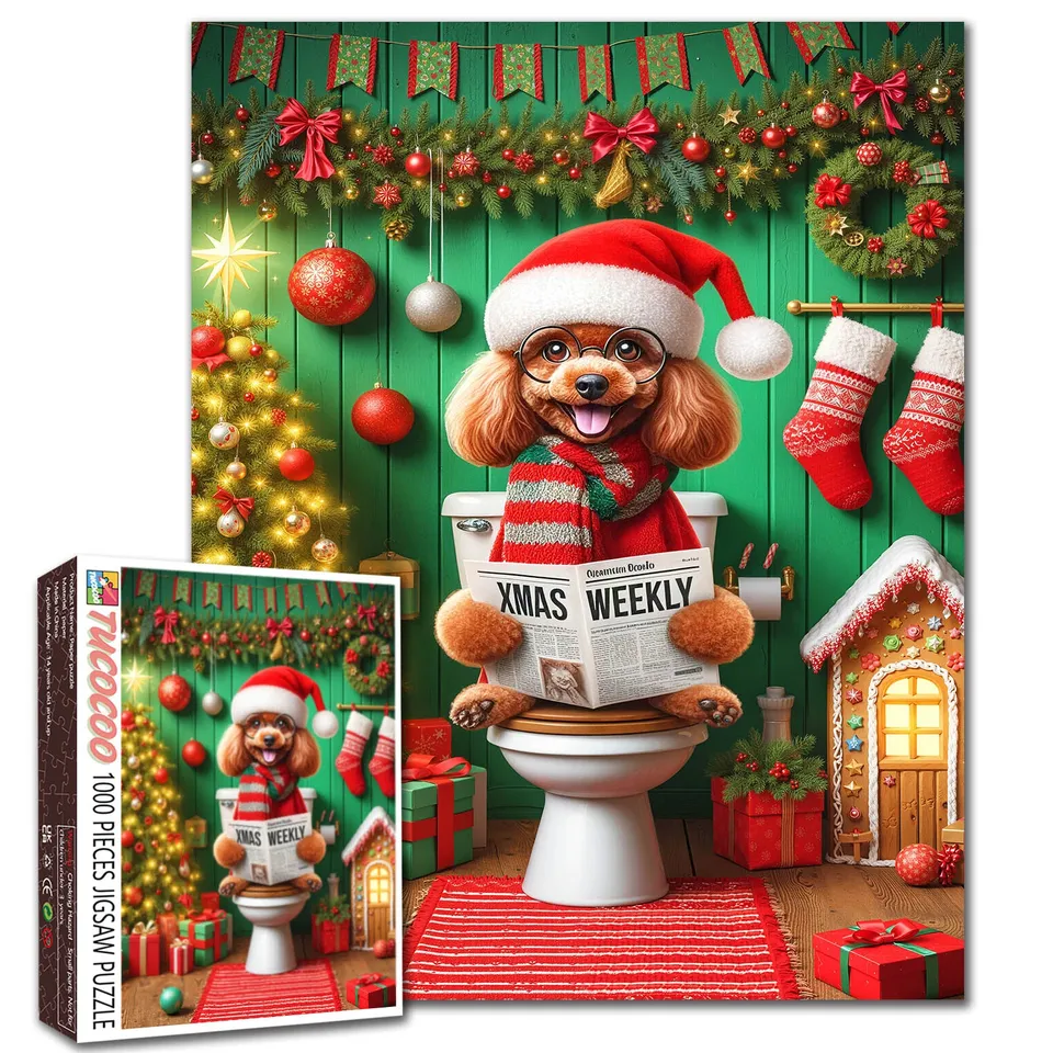 tucocoo-funny-christmas-dog-reading-newspaper-puzzle-1000teile image 1