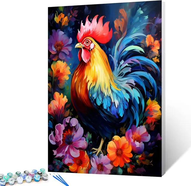 tucocoo-abstract-rooster-flowers-malen-nach-zahlen-40x50 image 1