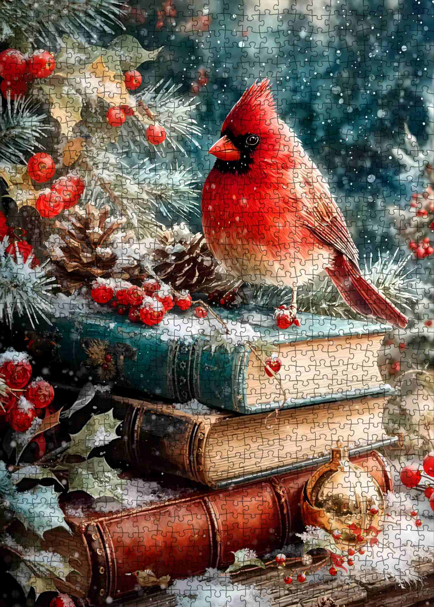 tucocoo-winter-cardinal-on-books-puzzle-1000-teile-winter image 2