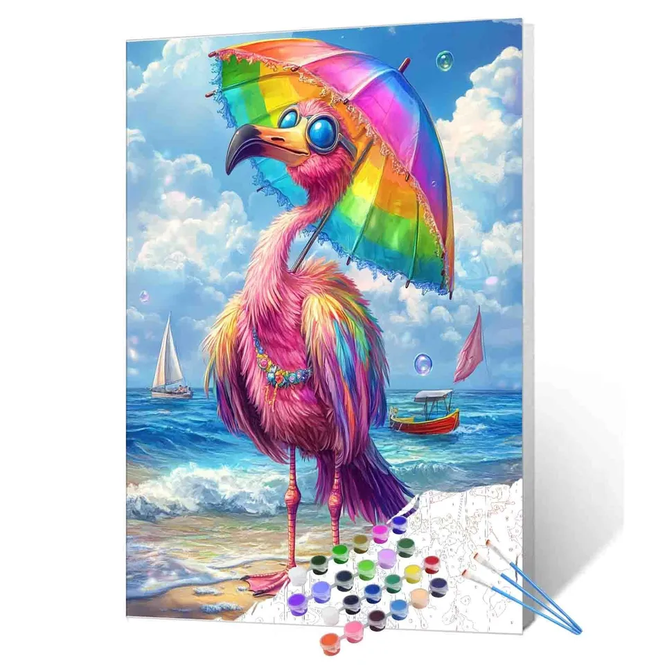tucocoo-paint-by-numbers-rainbow-flamingo-malen-nach-zahlen-ohne-rahmen image 1