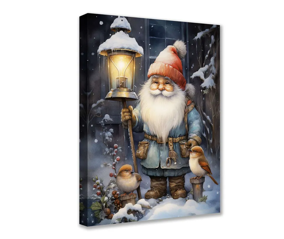 tucocoo-christmas-gnome-with-lantern-leinwandbild-30x40cm image 1