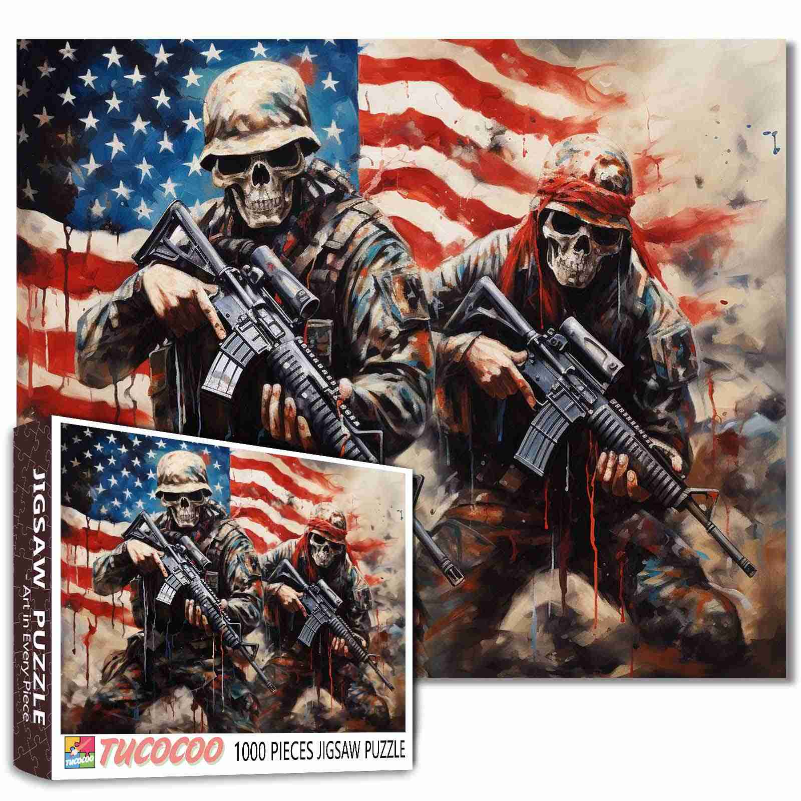 tucocoo-patriotic-skull-warriors-puzzle-1000-teile-totenkopf image 1