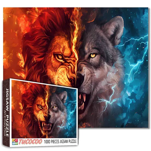 tucocoo-jigsaw-puzzles-lion-wolf-fire-ice-puzzle-1000-teile-tiere image 1