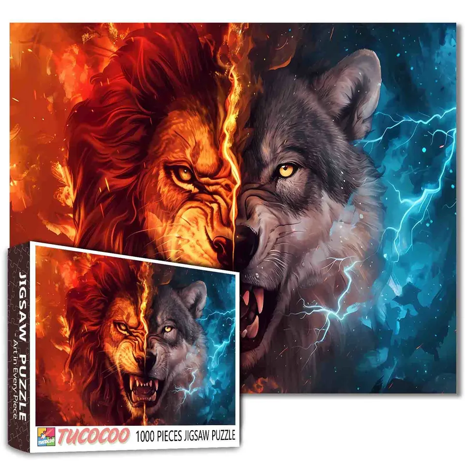 tucocoo-jigsaw-puzzles-lion-wolf-fire-ice-puzzle-1000-teile-tiere image 1