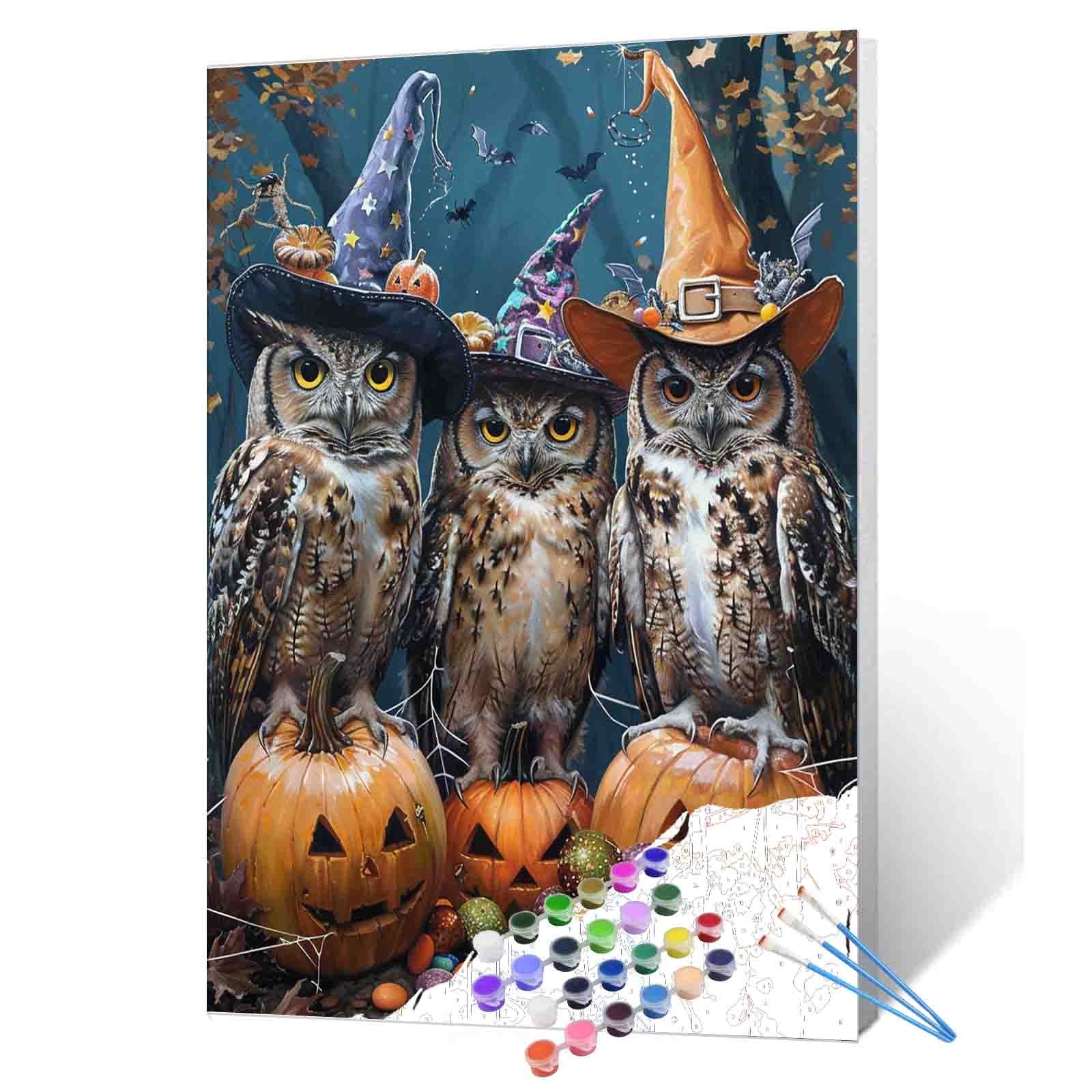tucocoo-three-owls-halloween-malen-nach-zahlen-ohne-rahmen-eulen image 1