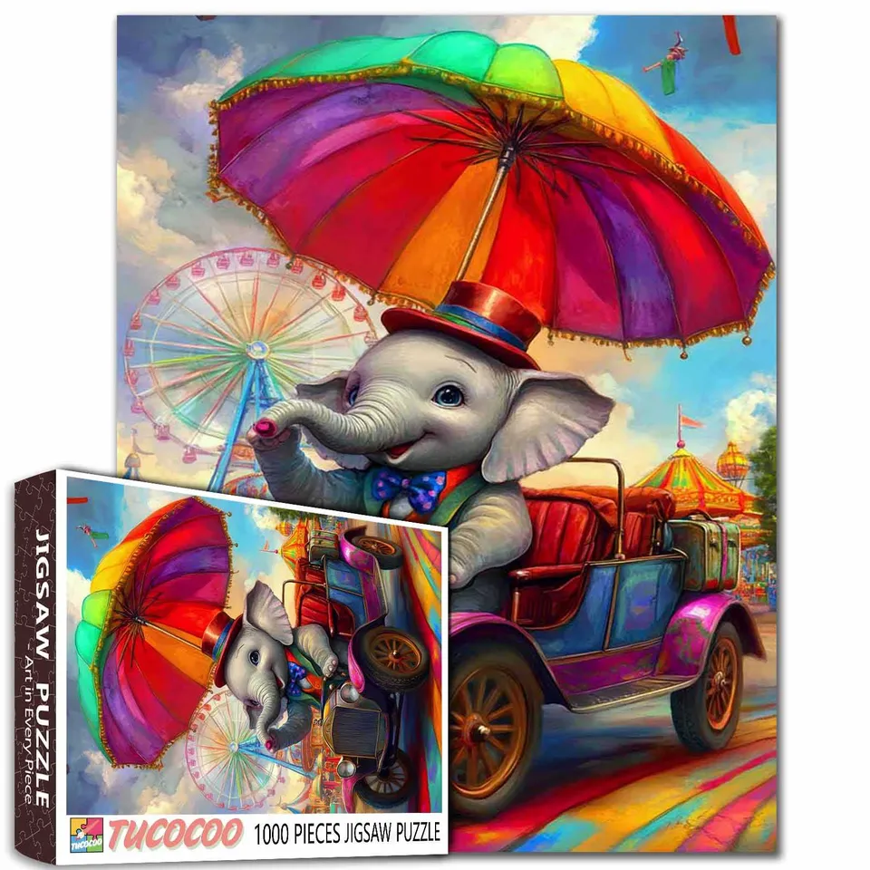 tucocoo-elephant-in-colorful-car-puzzle-1000-teile-elefant image 1