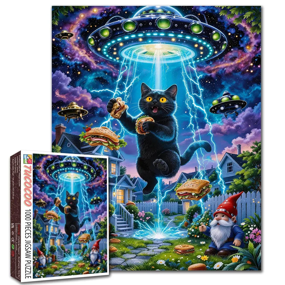 tucocoo-ufo-cat-sandwich-abduction-puzzle-1000-teile-katze image 1