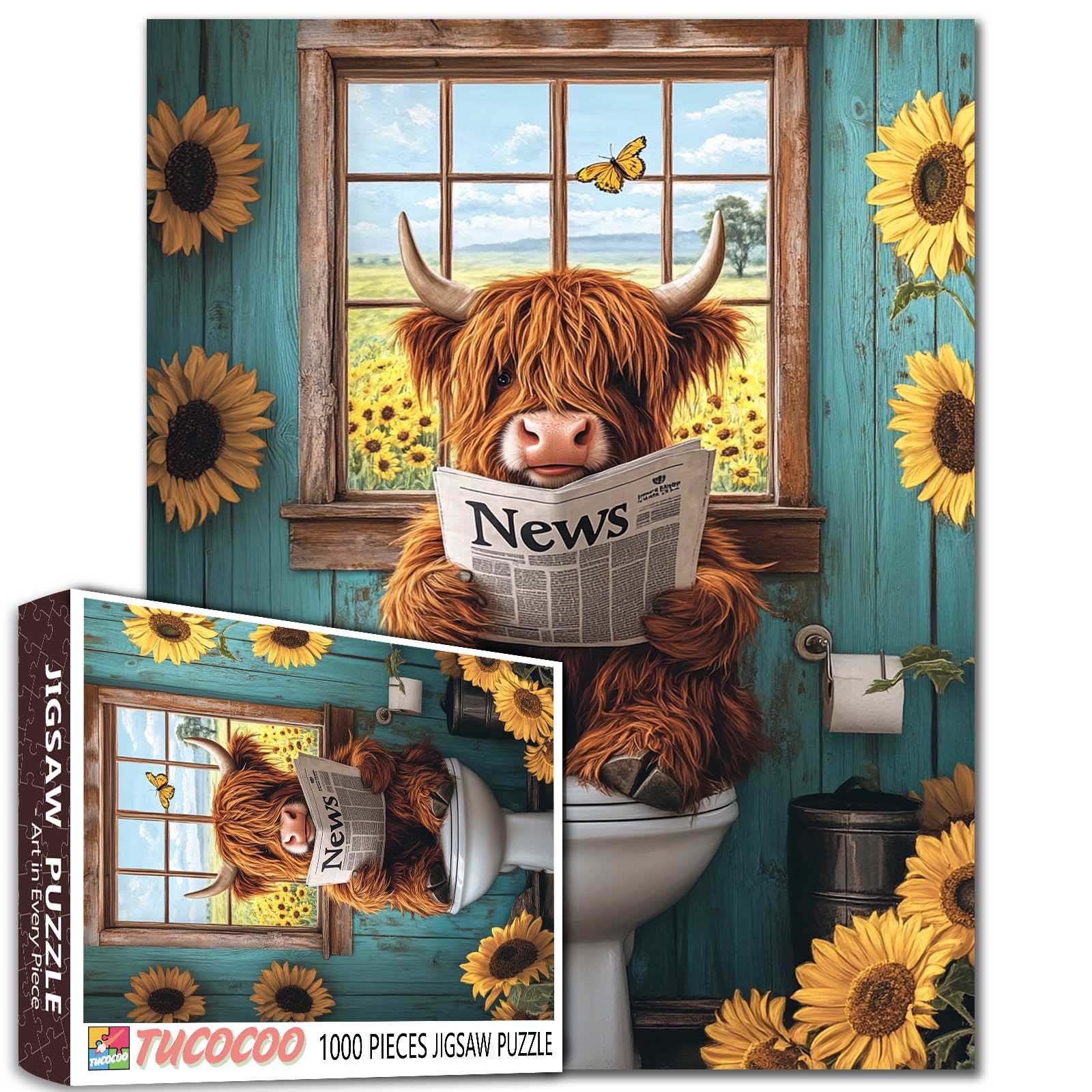 tucocoo-highland-cow-bathroom-puzzle-1000-teile-kuh image 1
