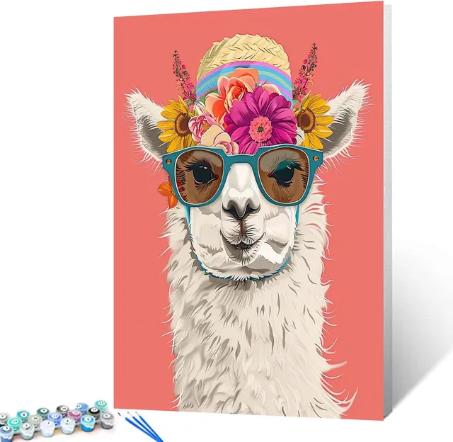 tucocoo-alpaca-with-sunglass-and-hat-malen-nach-zahlen-40x50cm image 1